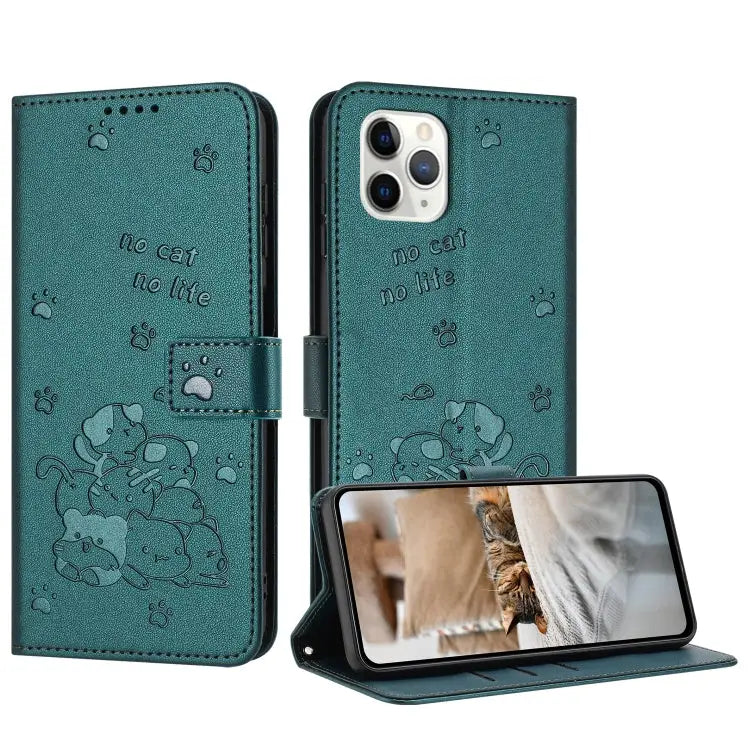 Embossed Kitten Phone Leather Case with Lanyard For iPhone 11 For iPhone 11 Pro For iPhone XS / X For iPhone XR