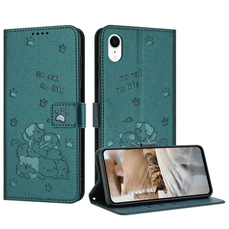 Embossed Kitten Phone Leather Case with Lanyard For iPhone 11 For iPhone 11 Pro For iPhone XS / X For iPhone XR