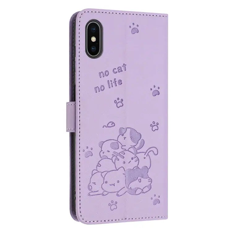 Embossed Kitten Phone Leather Case with Lanyard For iPhone XS Max For iPhone 8 Plus / 7 Plus - Apple Accessories