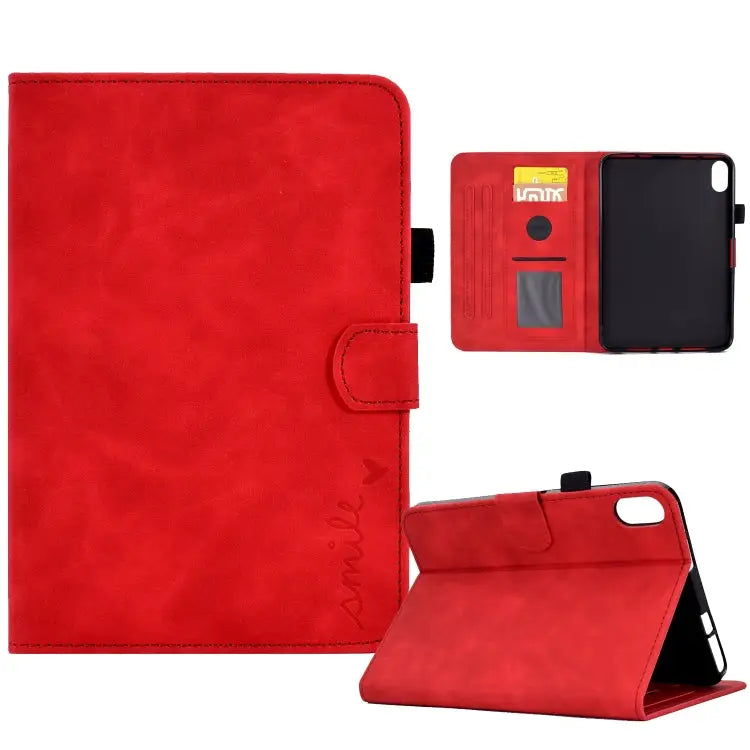 Embossed Smile Flip Tablet Leather Smart Case For iPad 10th Gen 10.9 2022 - For iPad 10th Gen 10.9 2022 / Red - Apple