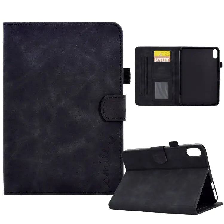 Embossed Smile Flip Tablet Leather Smart Case For iPad 10th Gen 10.9 2022 - For iPad 10th Gen 10.9 2022 / Black - Apple