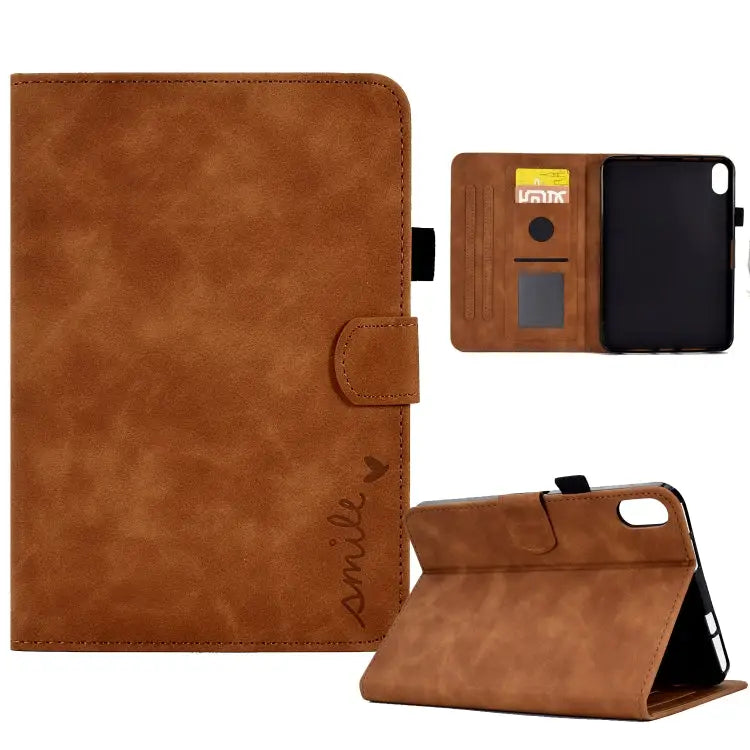 Embossed Smile Flip Tablet Leather Smart Case For iPad 10th Gen 10.9 2022 - For iPad 10th Gen 10.9 2022 / Brown - Apple