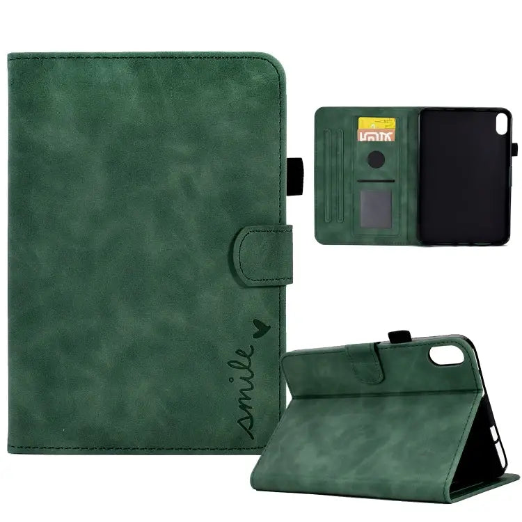 Embossed Smile Flip Tablet Leather Smart Case For iPad 10th Gen 10.9 2022 - For iPad 10th Gen 10.9 2022 / Green - Apple