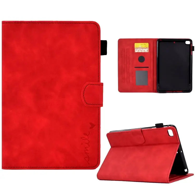 Embossed Smile Flip Tablet Leather Smart Case For iPad mini 5/4/3/2/1 - For iPad mini 5/4/3/2/1 / Red - Apple