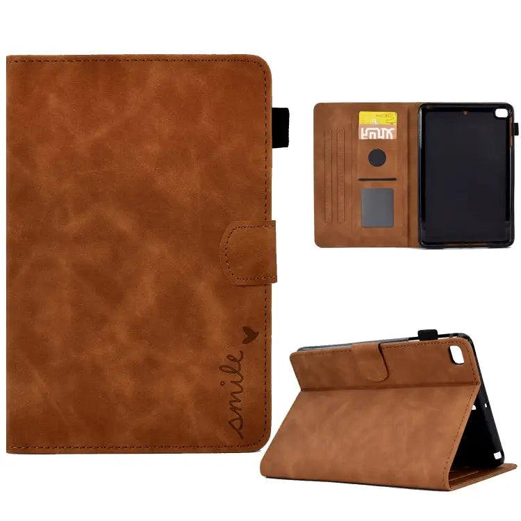 Embossed Smile Flip Tablet Leather Smart Case For iPad mini 5/4/3/2/1 - For iPad mini 5/4/3/2/1 / Brown - Apple