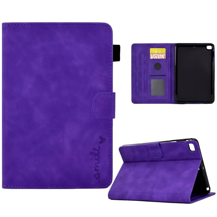 Embossed Smile Flip Tablet Leather Smart Case For iPad mini 5/4/3/2/1 - For iPad mini 5/4/3/2/1 / Purple - Apple