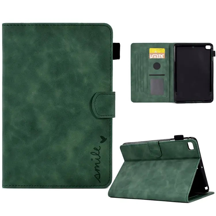 Embossed Smile Flip Tablet Leather Smart Case For iPad mini 5/4/3/2/1 - For iPad mini 5/4/3/2/1 / Green - Apple