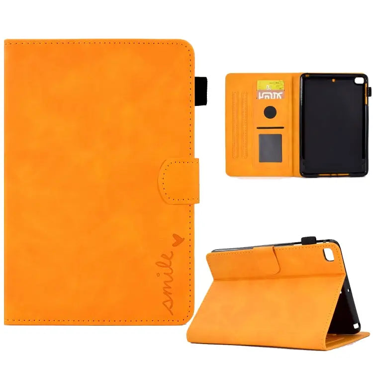 Embossed Smile Flip Tablet Leather Smart Case For iPad mini 5/4/3/2/1 - For iPad mini 5/4/3/2/1 / Khaki - Apple