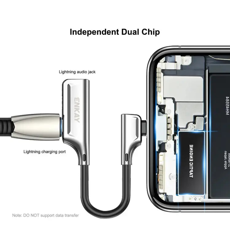 ENKAY ENK-AT102 8 Pin to 8 Pin Charging + 8 Pin Audio Interfaces Charging and Listening to Songs Zinc Alloy Adapter