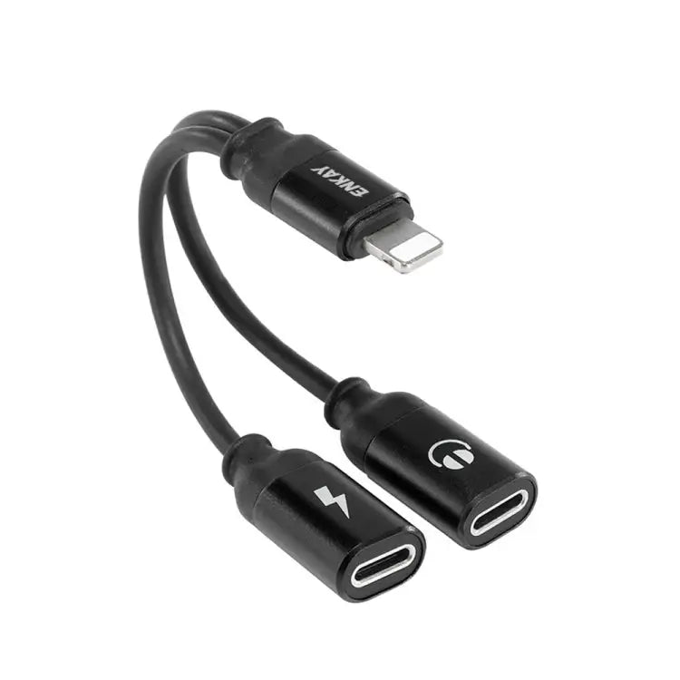 ENKAY ENK-AT104 8 Pin to Dual 8 Pin Charging Listen to Songs Aluminum Alloy Adapter Conversion Cable - Black - Apple