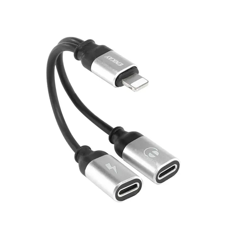 ENKAY ENK-AT104 8 Pin to Dual 8 Pin Charging Listen to Songs Aluminum Alloy Adapter Conversion Cable - Silver - Apple