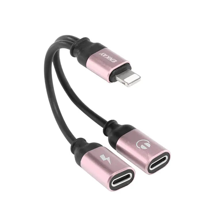 ENKAY ENK-AT104 8 Pin to Dual 8 Pin Charging Listen to Songs Aluminum Alloy Adapter Conversion Cable - Rose Gold