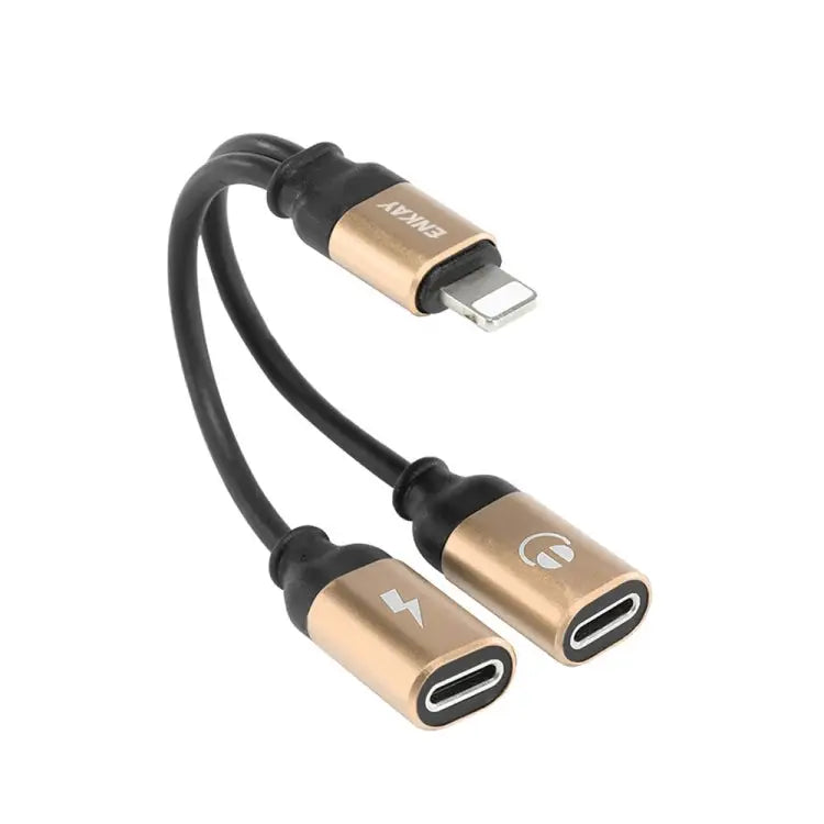 ENKAY ENK-AT104 8 Pin to Dual 8 Pin Charging Listen to Songs Aluminum Alloy Adapter Conversion Cable - Gold - Apple