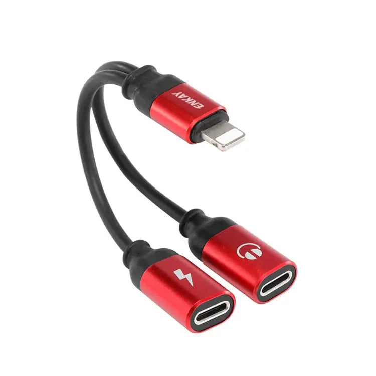 ENKAY ENK-AT104 8 Pin to Dual 8 Pin Charging Listen to Songs Aluminum Alloy Adapter Conversion Cable - Red - Apple