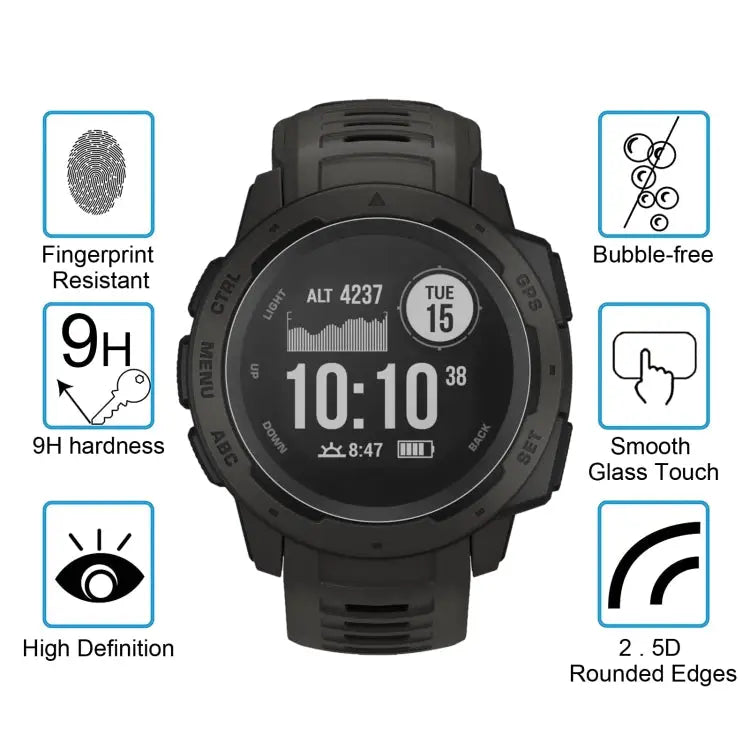 ENKAY Hat-Prince 0.2mm 9H 2.15D Curved Edge Tempered Glass Film for Garmin Instinct Intelligent Sports Watch 1 PCS