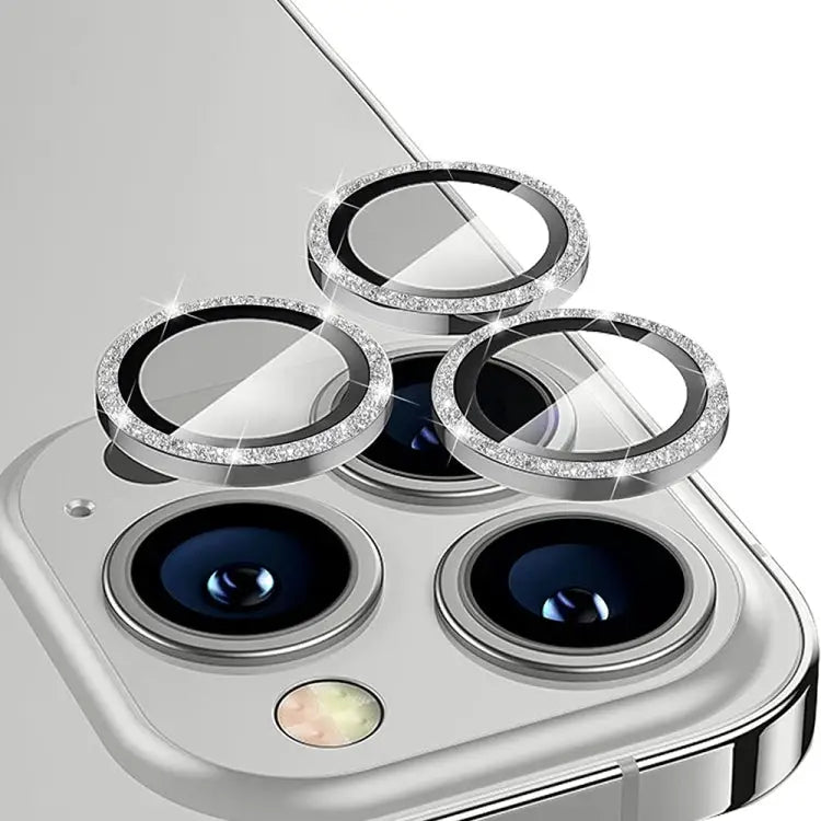 ENKAY Hat-Prince Glitter Rear Lens Aluminium Alloy Tempered Glass Film - For iPhone 15 Pro / 15 Pro Max / Silver