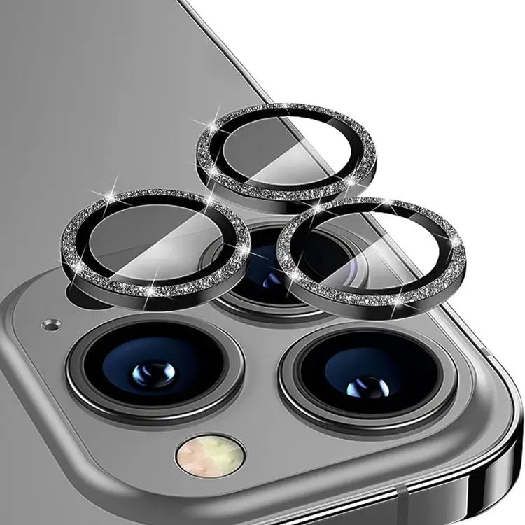 ENKAY Hat-Prince Glitter Rear Lens Aluminium Alloy Tempered Glass Film - For iPhone 15 Pro / 15 Pro Max / Black - Apple