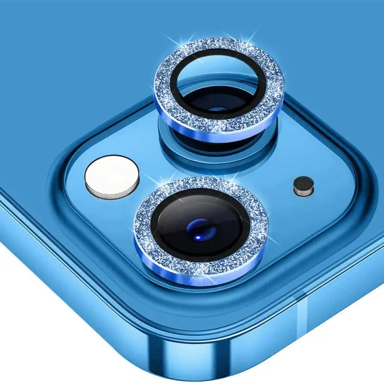 ENKAY Hat-Prince Glitter Rear Lens Aluminium Alloy Tempered Glass Film - For iPhone 15 / 15 Plus / Blue - Apple
