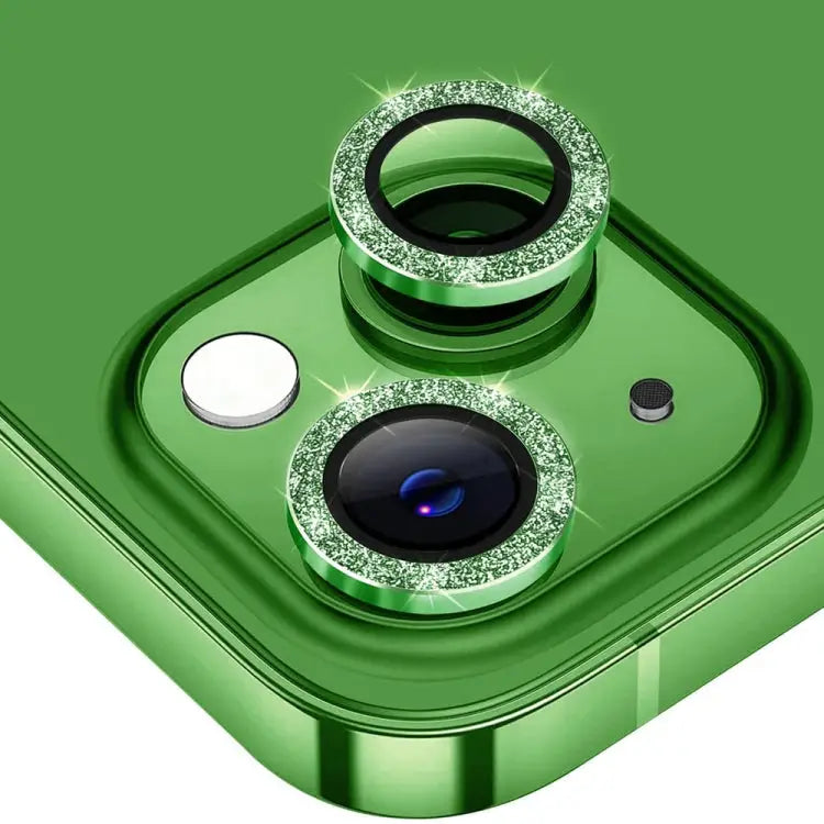 ENKAY Hat-Prince Glitter Rear Lens Aluminium Alloy Tempered Glass Film - For iPhone 15 / 15 Plus / Deep Green - Apple