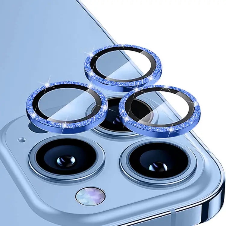 ENKAY Hat-Prince Glitter Rear Lens Aluminium Alloy Tempered Glass Film - For iPhone 15 Pro / 15 Pro Max / Blue - Apple