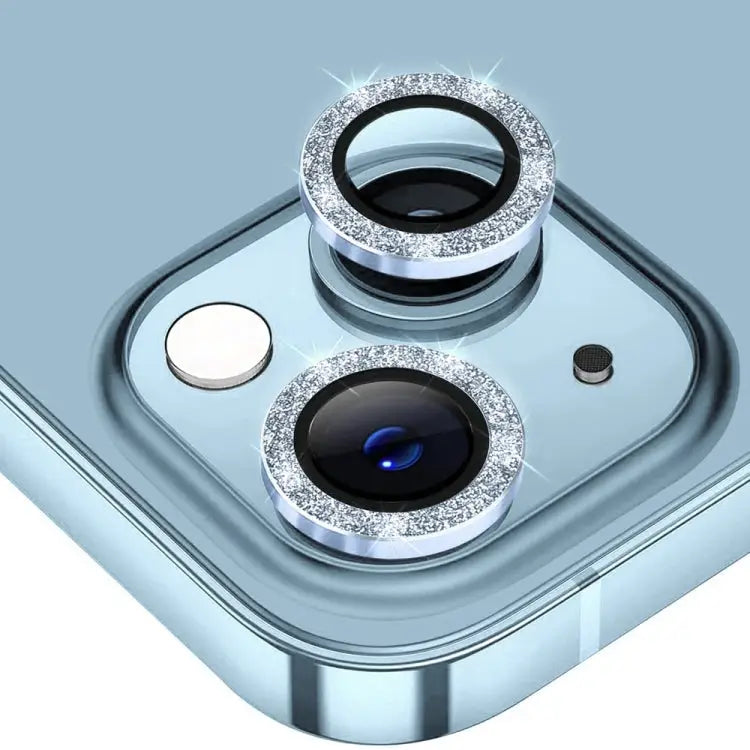 ENKAY Hat-Prince Glitter Rear Lens Aluminium Alloy Tempered Glass Film - For iPhone 15 / 15 Plus / Sierra Blue - Apple