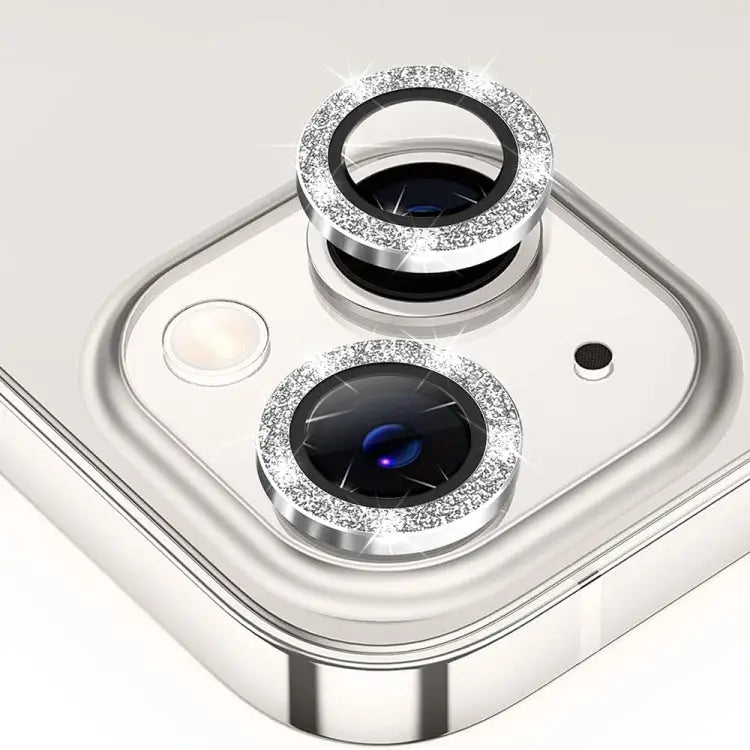 ENKAY Hat-Prince Glitter Rear Lens Aluminium Alloy Tempered Glass Film - For iPhone 15 / 15 Plus / Silver - Apple