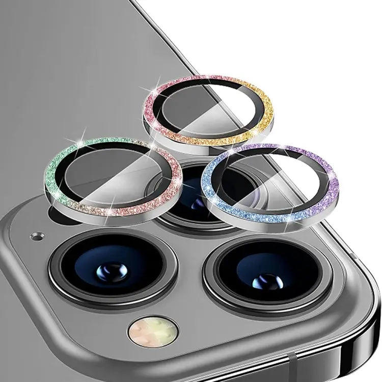 ENKAY Hat-Prince Glitter Rear Lens Aluminium Alloy Tempered Glass Film - For iPhone 15 Pro / 15 Pro Max / Colorful