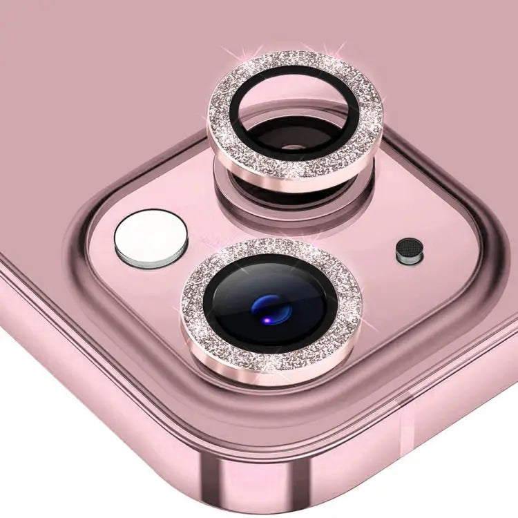 ENKAY Hat-Prince Glitter Rear Lens Aluminium Alloy Tempered Glass Film - For iPhone 15 / 15 Plus / Pink - Apple