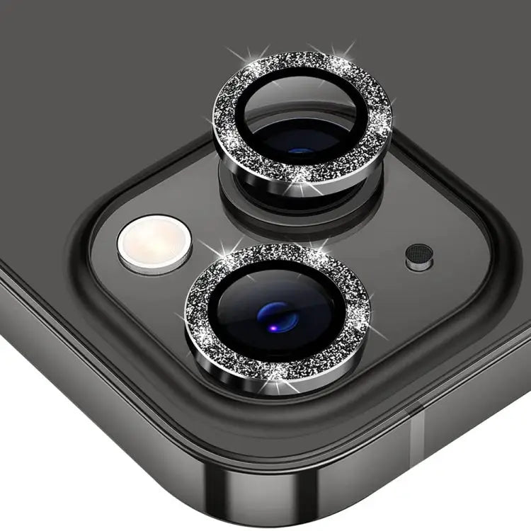 ENKAY Hat-Prince Glitter Rear Lens Aluminium Alloy Tempered Glass Film - For iPhone 15 / 15 Plus / Black - Apple