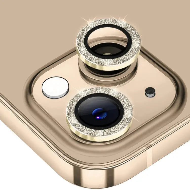 ENKAY Hat-Prince Glitter Rear Lens Aluminium Alloy Tempered Glass Film - For iPhone 15 / 15 Plus / Gold - Apple