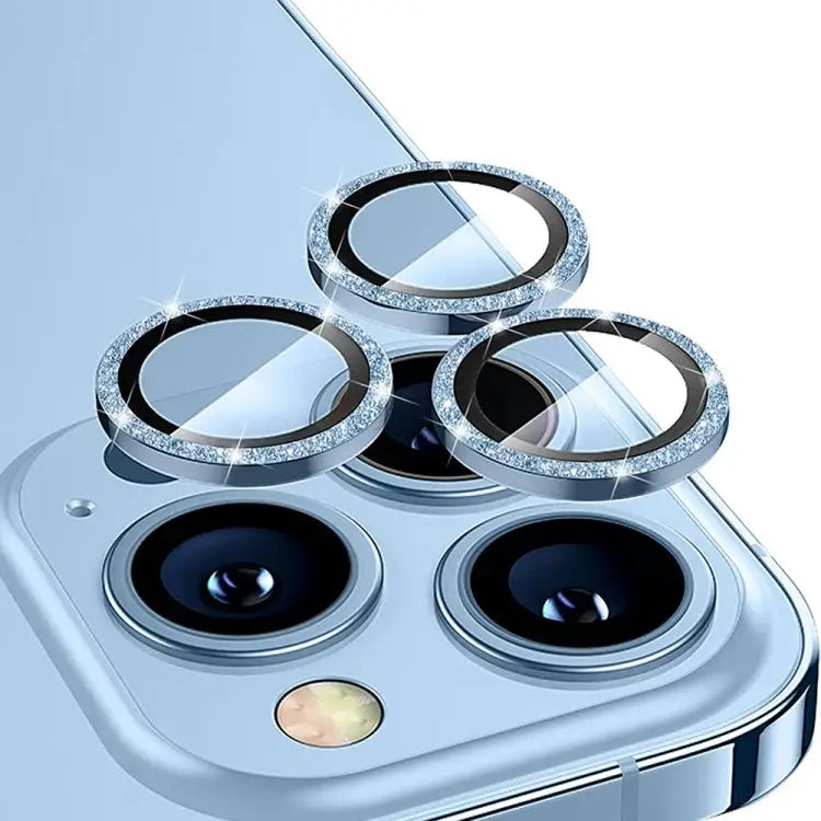 ENKAY Hat-Prince Glitter Rear Lens Aluminium Alloy Tempered Glass Film - For iPhone 15 Pro / 15 Pro Max / Sierra Blue