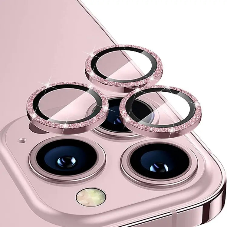 ENKAY Hat-Prince Glitter Rear Lens Aluminium Alloy Tempered Glass Film - For iPhone 15 Pro / 15 Pro Max / Pink - Apple