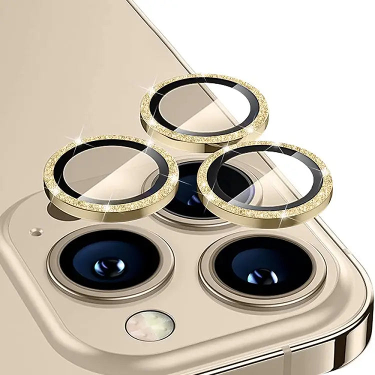 ENKAY Hat-Prince Glitter Rear Lens Aluminium Alloy Tempered Glass Film - For iPhone 15 Pro / 15 Pro Max / Gold - Apple