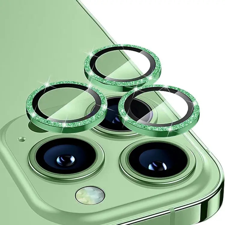 ENKAY Hat-Prince Glitter Rear Lens Aluminium Alloy Tempered Glass Film - For iPhone 15 Pro / 15 Pro Max / Deep Green