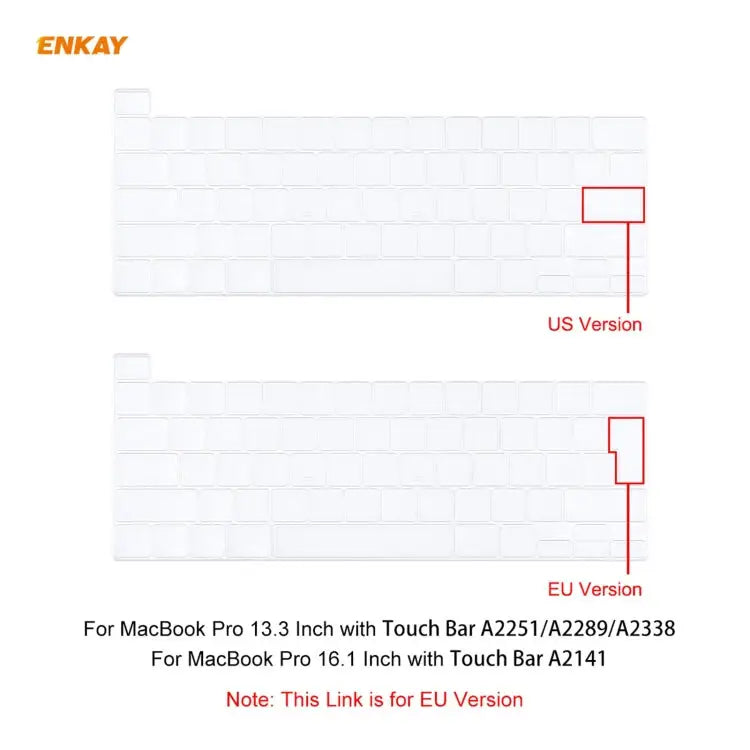 ENKAY Soft TPU Keyboard Protector Film for MacBook Pro 16 inch A2141 / Pro 13.3 inch A2289 & A2251 & A2338 (2020) EU