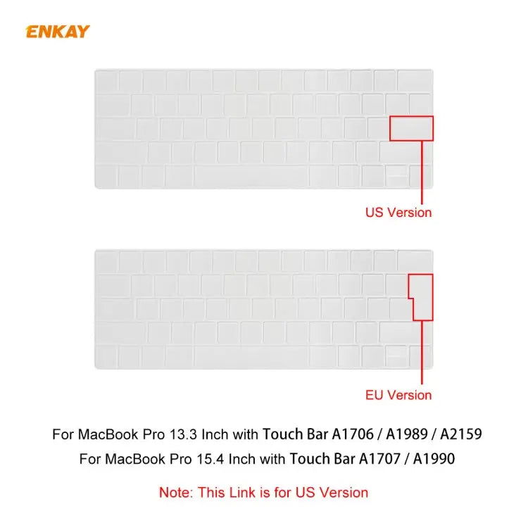ENKAY TPU Keyboard Protector Cover for MacBook Pro 13.3 inch A1706 / A1989 / A2159 & Pro 15.4 inch A1707 / A1990