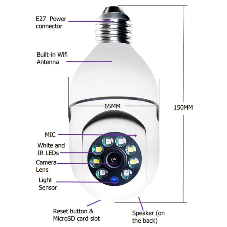 ESCAM 2.0MP 1080P Light Bulb WiFi Camera Support IR Night Vision / Motion Detection / Two-way Voice ESCAM - ESCAM