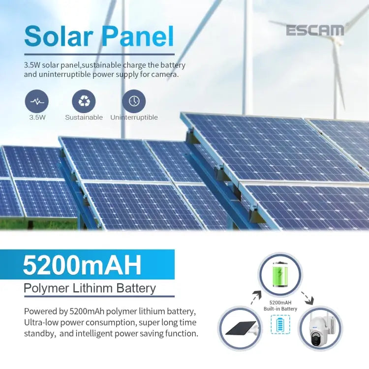 ESCAM QF103 3MP Cloud Storage PT WIFI PIR Alarm IP Camera with Solar Panel Battery Support Full Color Night Vision &