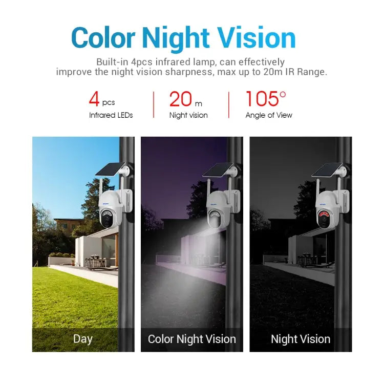 ESCAM QF103 3MP Cloud Storage PT WIFI PIR Alarm IP Camera with Solar Panel Battery Support Full Color Night Vision &