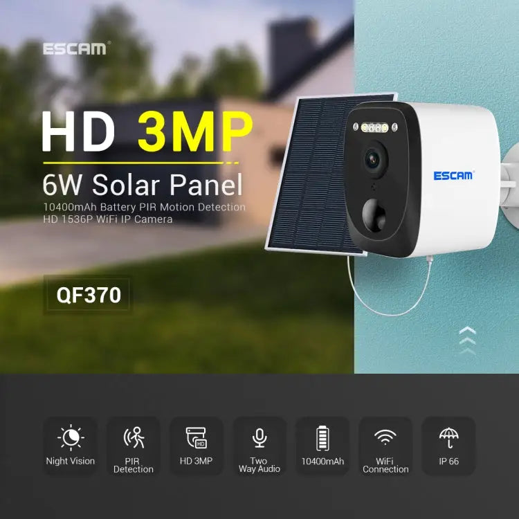 ESCAM QF370 3MP Cloud Storage PT WIFI Solar Panel IP Camera with PIR Alarm Support Night Vision & Two Way Audio - QF370