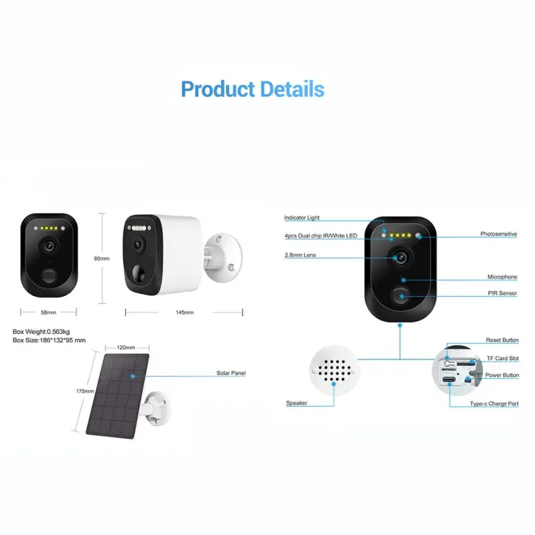 ESCAM QF370 3MP Cloud Storage PT WIFI Solar Panel IP Camera with PIR Alarm Support Night Vision & Two Way Audio - QF370