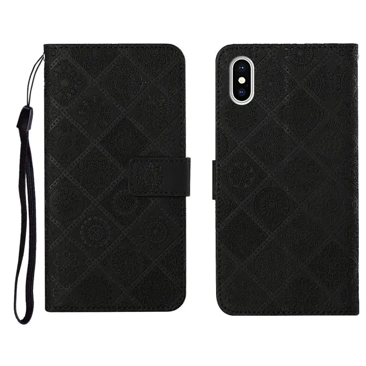 Ethnic Style Embossed Pattern Horizontal Flip Leather Case with Holder & Card Slots & Wallet & Lanyard For iPhone XS