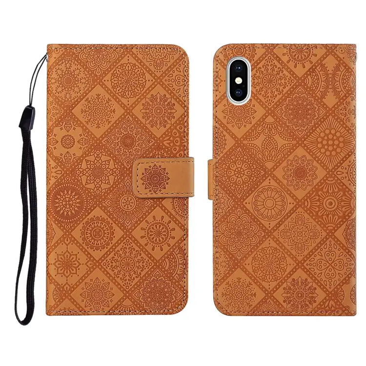 Ethnic Style Embossed Pattern Horizontal Flip Leather Case with Holder & Card Slots & Wallet & Lanyard For iPhone XS