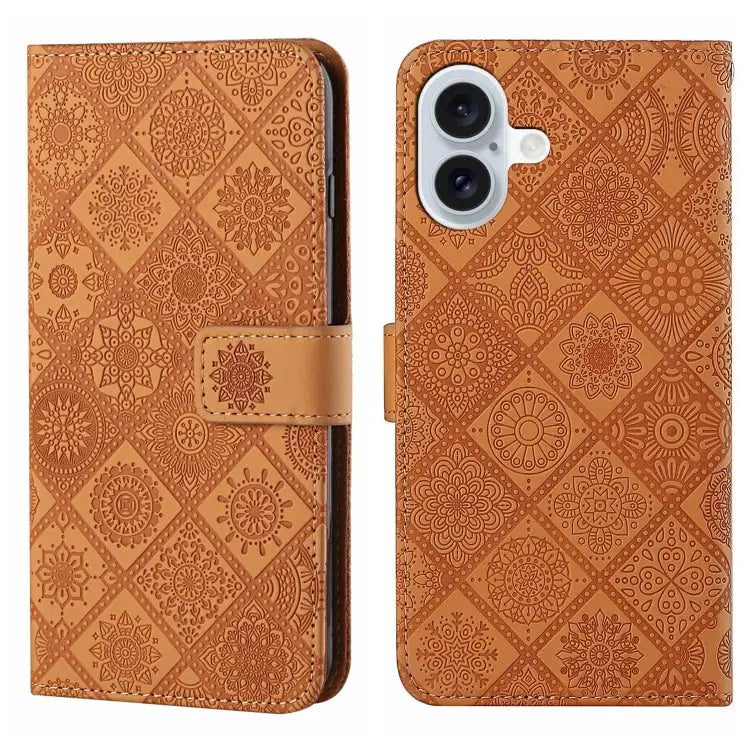 Ethnic Style Embossed Pattern Leather Phone Case For iPhone 16 Plus For iPhone 16 For iPhone 15 Pro Max - For iPhone 16