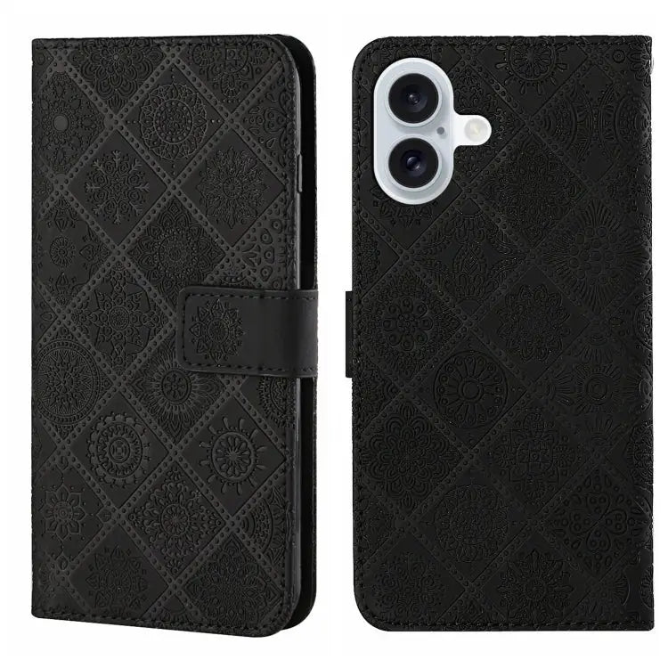 Ethnic Style Embossed Pattern Leather Phone Case For iPhone 16 Plus For iPhone 16 For iPhone 15 Pro Max - For iPhone 16