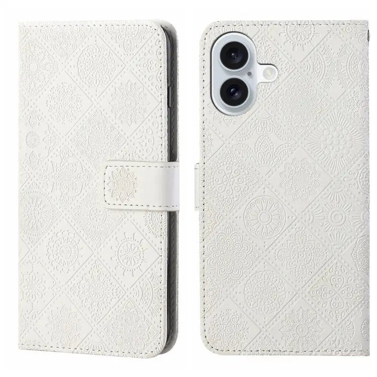 Ethnic Style Embossed Pattern Leather Phone Case For iPhone 16 Plus For iPhone 16 For iPhone 15 Pro Max - For iPhone 16