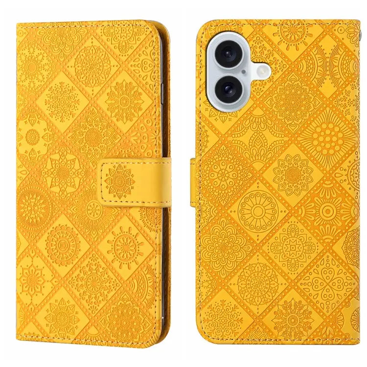 Ethnic Style Embossed Pattern Leather Phone Case For iPhone 16 Plus For iPhone 16 For iPhone 15 Pro Max - For iPhone 16