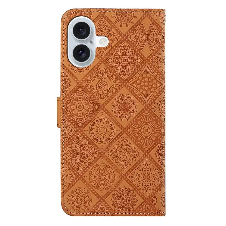 Ethnic Style Embossed Pattern Leather Phone Case For iPhone 16 Plus For iPhone 16 For iPhone 15 Pro Max - Apple