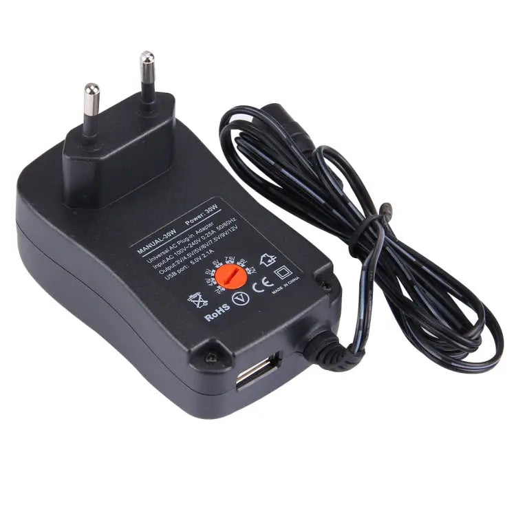 EU Plug Universal 30W Power Wall Plug-in Adapter with 5V 2.1A USB Port Tips: 6 PCS Cable Length: About 1.2m EU Plug
