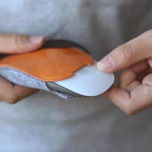 European Style Elastic PU Leather Fur Felt Mouse Storage Bag for Apple Magic Mouse 2 European Style - European Style